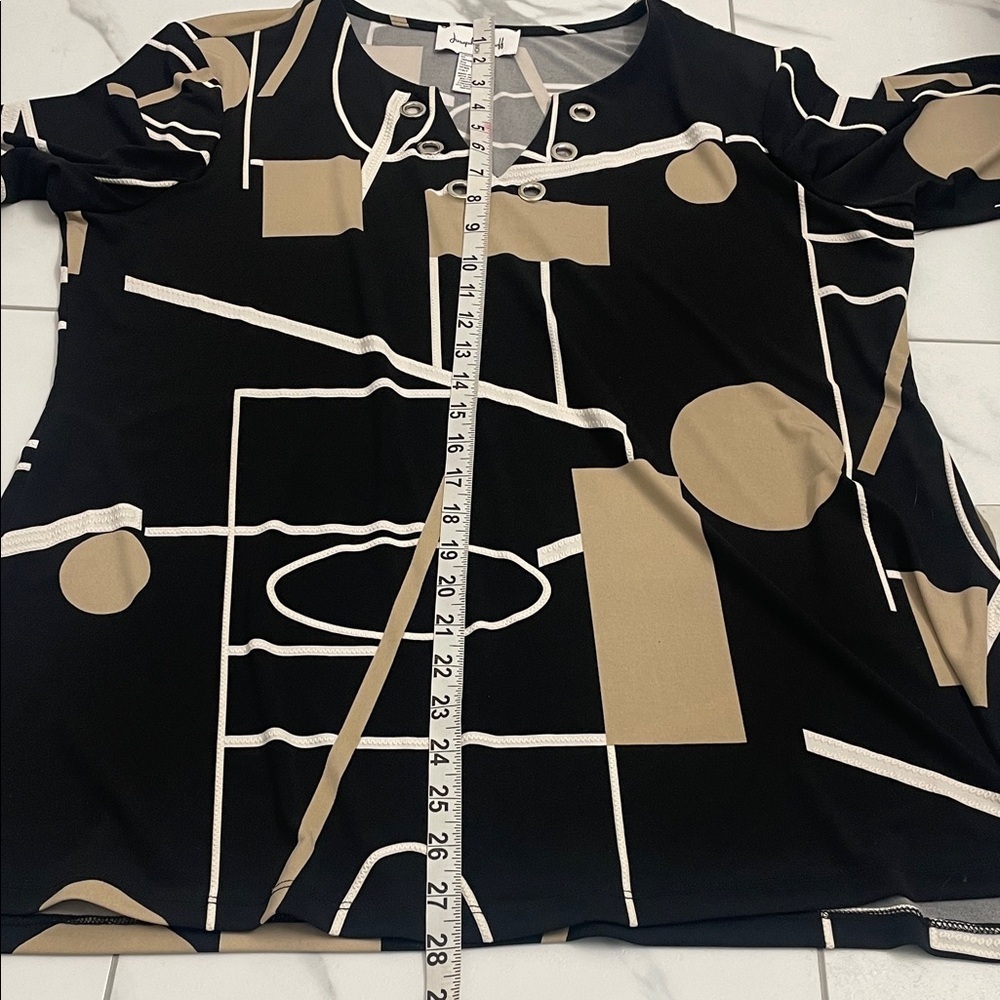 Joseph Ribkoff Black/Tan Geometric Blouse/Tunic V Neck 3/4 Sleeve Sz US14 - Picture 9 of 15